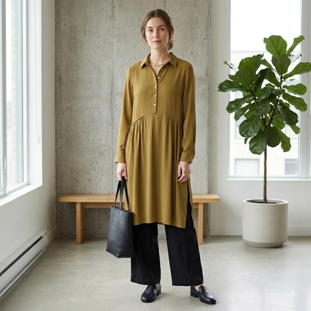 Aker Womens Tunic Dress Size 38 (M) Minimal Lagenlook Euro Lagom Quiet Luxury